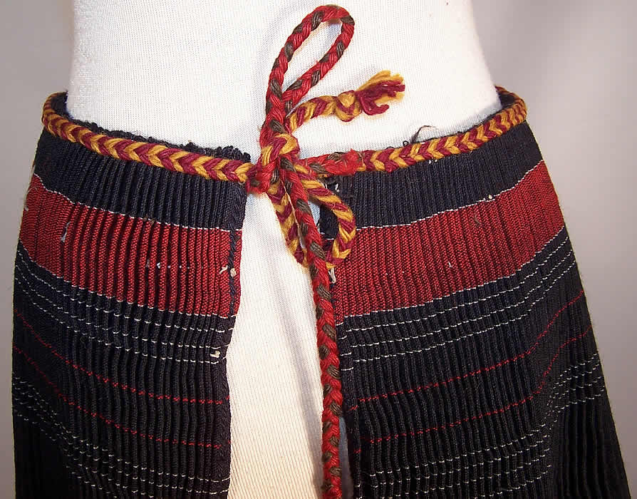 Vintage Slovak Czech Bohemia Folk Costume Pleated Embroidered Apron Skirt back view close up