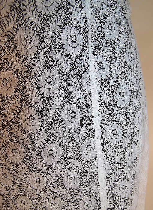 Vintage White Net Lace Pink Silk Rosette Bias Cut Long Dress Gown close up.
