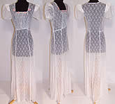 Vintage 1930s White Net Lace Pink Silk Rosette Bias Cut Long Dress Gown