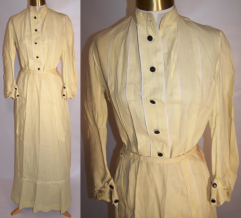 Edwardian Yellow & White Linen Blouse Skirt Petticoat 3 Piece Dress
