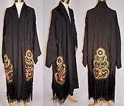 Vintage 1920s Art Deco Silk Embroidered Orchid Flower Piano Shawl Robe Coat