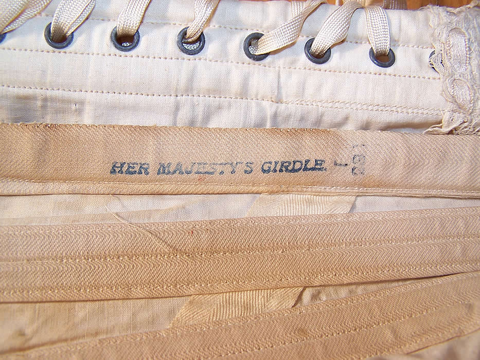 Victorian Her Majesty's Girdle White Cotton Lace Short Sporting Riding Corset close up.