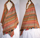 Victorian 1880s Antique Jacquard Hand Loom Wool Paisley Striped Shawl 70x70