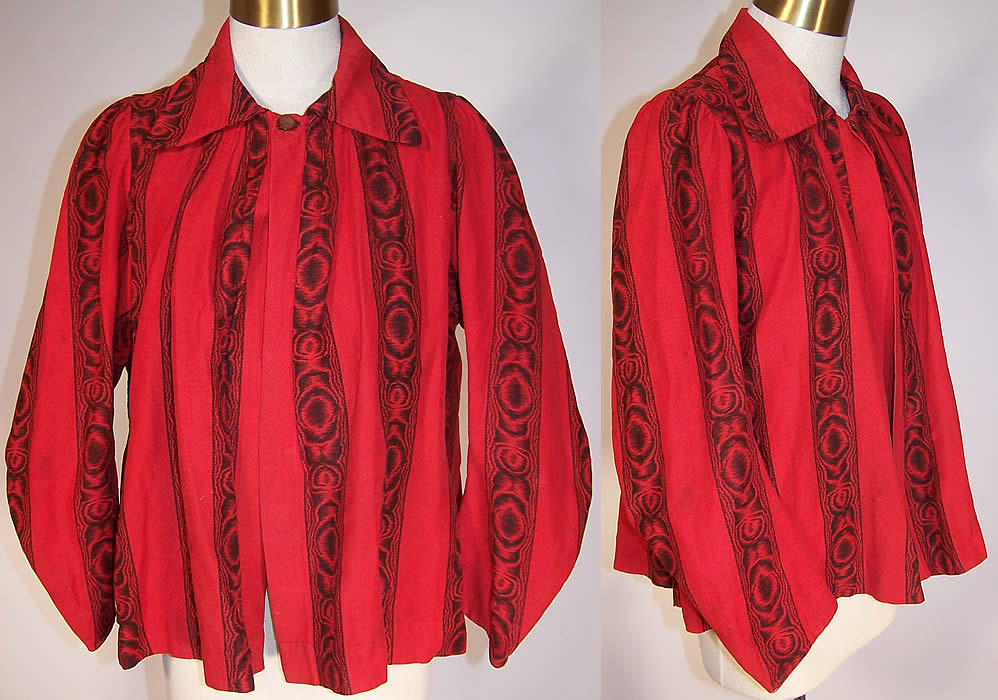 Victorian Red & Black Flannel Morning Robe Vest Bodice Bed Jacket