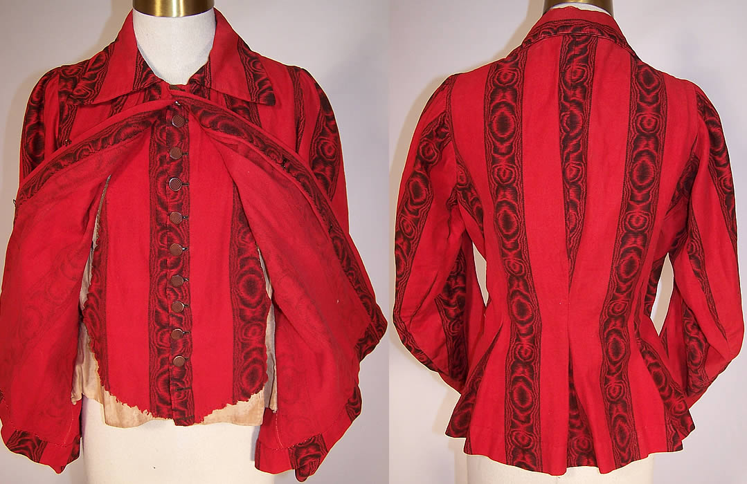 Victorian Red & Black Flannel Morning Robe Vest Bodice Bed Jacket