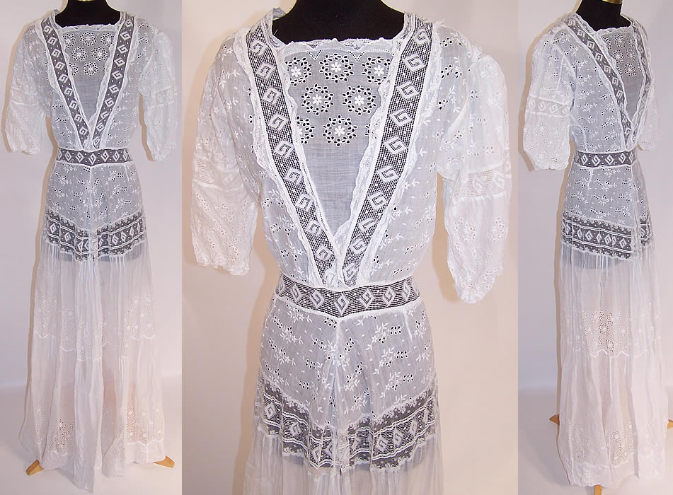 Edwardian Eyelet White Cotton Batiste Lace Lawn Graduation Tea Dress