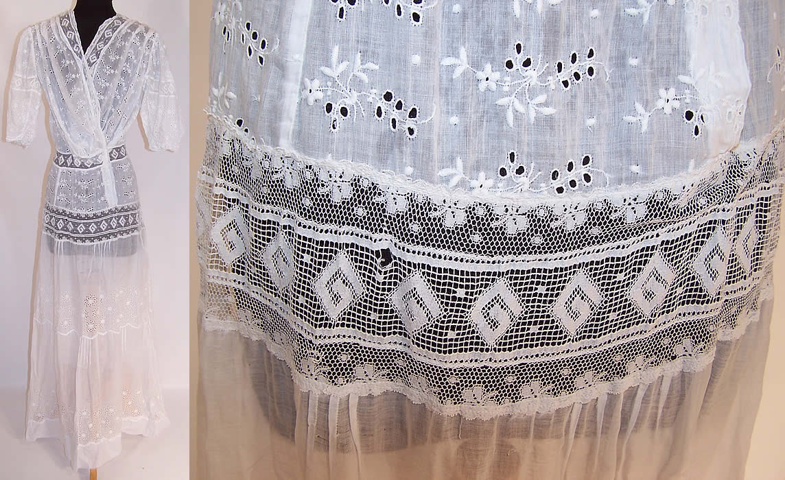 Edwardian Eyelet White Cotton Batiste Lace Lawn Graduation Tea Dress