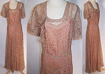 Vintage 1940s Ecru Net Floral Lace Formal Bridesmaid Dress & Slip 