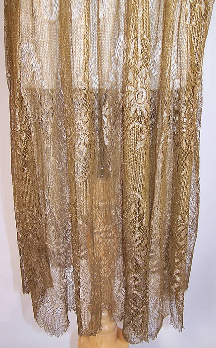 Art Deco Gold Metallic Lam&eacute; Lace Drop Waist Flapper Dress