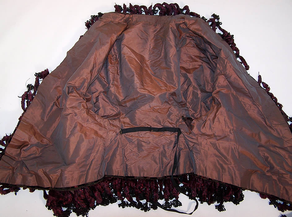 Victorian Red & Black Voided Velvet Chenille Beaded Fringe Dolman Mantle Cape lining
