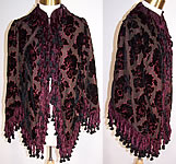 Victorian Red & Black Voided Velvet Chenille Beaded Fringe Dolman Mantle Cape