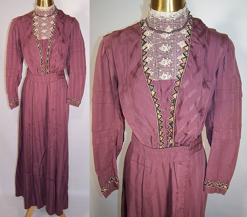 Edwardian Titanic Purple Plum Silk Lace Yoke Gown Dress