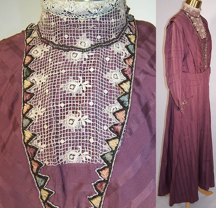 Edwardian Titanic Purple Plum Silk Lace Yoke Gown Dress