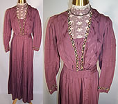 Edwardian Titanic Purple Plum Silk Lace Yoke Gown Dress