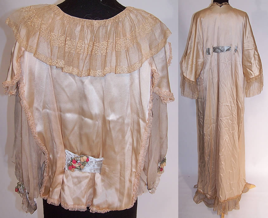 Vintage Rosa Pichon Paris Silk Rosette Lace Negligee Peignoir Robe and Bed Jacket back views