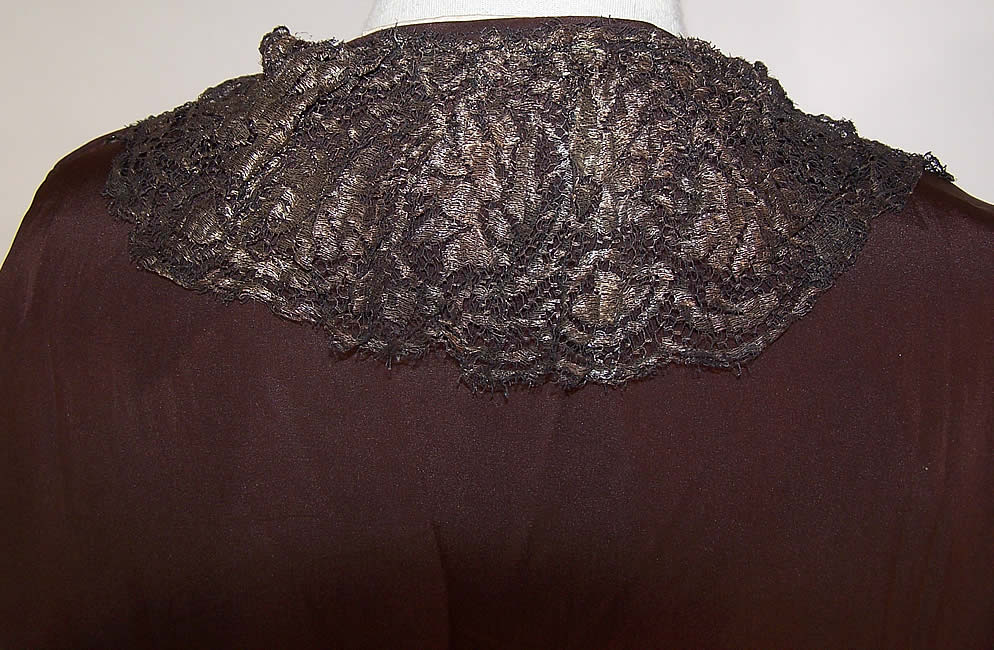 Vintage Art Deco Brown Silk Red Beaded Gold Lam&eacute; Embroidered Flapper Dress  back view close up