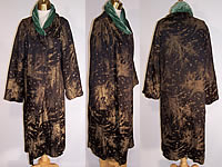 1920s Art Deco Black Velvet Gold Stenciled Oak Maple Leaf Cocoon Opera Coat