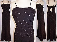 Vintage 1940s Black Crepe Rhinestone Sexy Bombshell Evening Gown