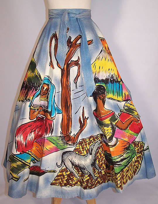 Vintage Naitan Juchitan Weavers & Dogs Hand Painted Mexican Circle Skirt
