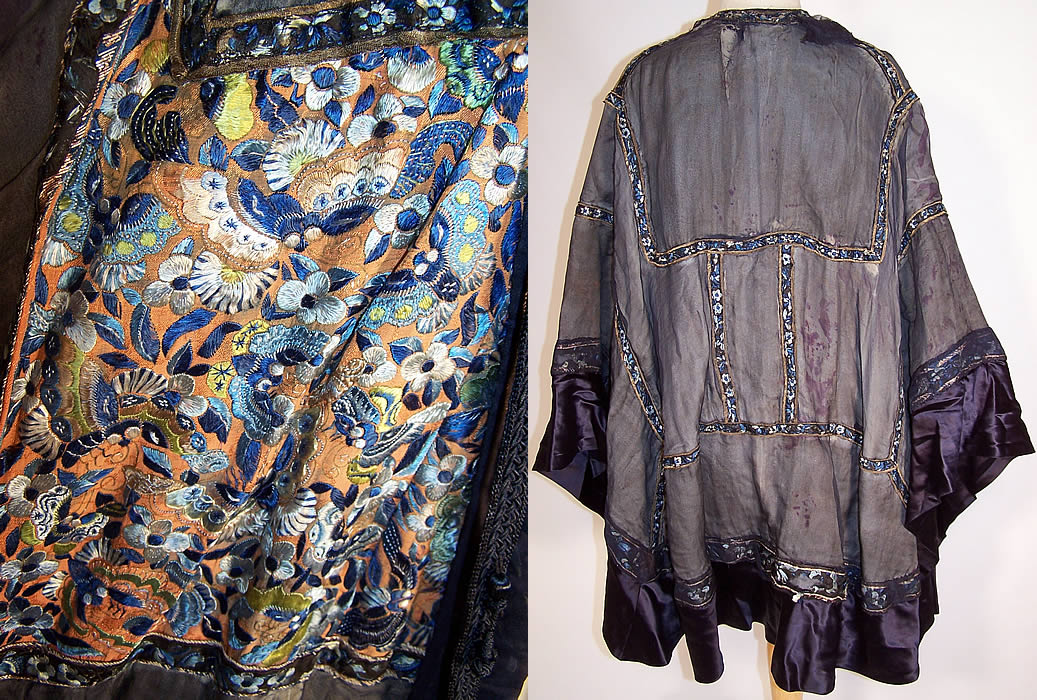 Edwardian Antique Chinese Silk Soutache Embroidered Shawl Cape Coat