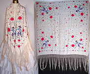 Antique Chinese Demon Figure White Silk Embroidered Canton Piano Shawl