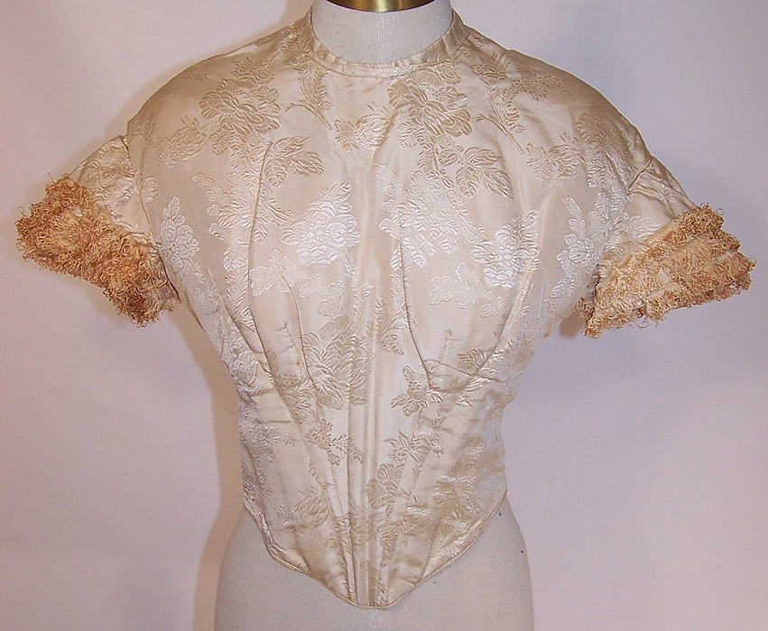Victorian White Silk Brocade Wedding Bridal Bodice Corset Top