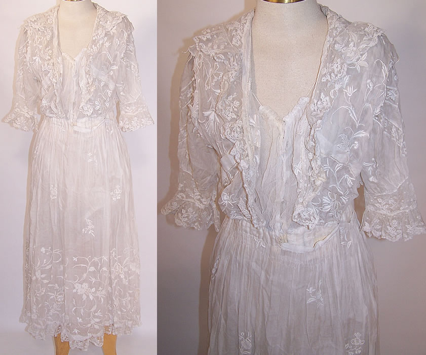 Edwardian Titanic White Batiste Embroidered French Knot Lace Dress