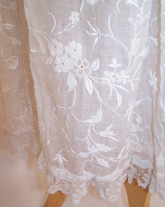 Edwardian Titanic White Batiste Embroidered French Knot Lace Dress close up.