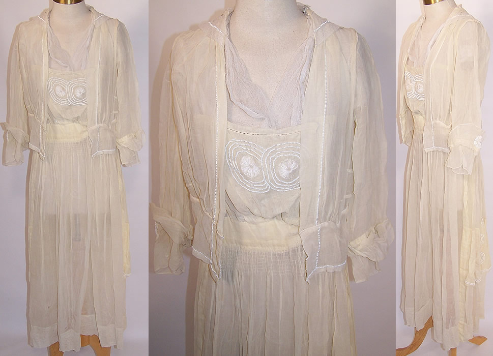 Edwardian Titanic Antoinette C. Worrall Yellow Muslin White Beaded Dress