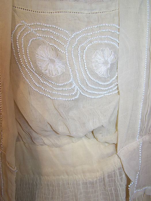 Edwardian Titanic Antoinette C. Worrall Yellow Muslin White Beaded Dress