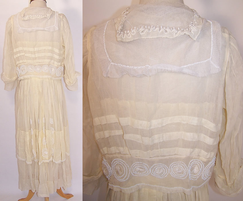Edwardian Titanic Antoinette C. Worrall Yellow Muslin White Beaded Dress
