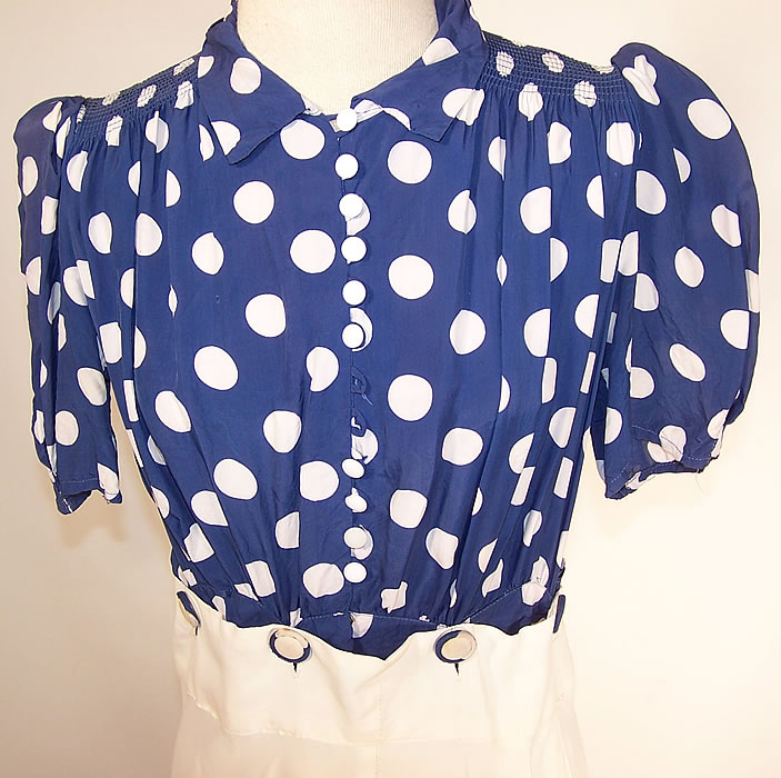 Vintage Retro Blue & White Polka Dot Rayon Rockabilly Pinup Swing Dress