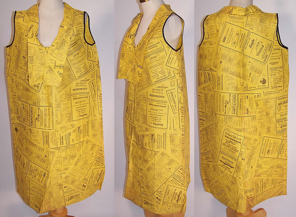 Vintage Rare Retro Yellow Pages Print Paper Pop Art Mod Shift Mini Dress