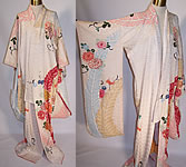 Vintage Japanese Geisha Silk Screen Pastel Floral Shibori Leaf Kimono