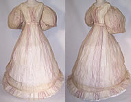 Antique Georgian Regency Muslin Purple Stripe Gigot Sleeve Gown Dress