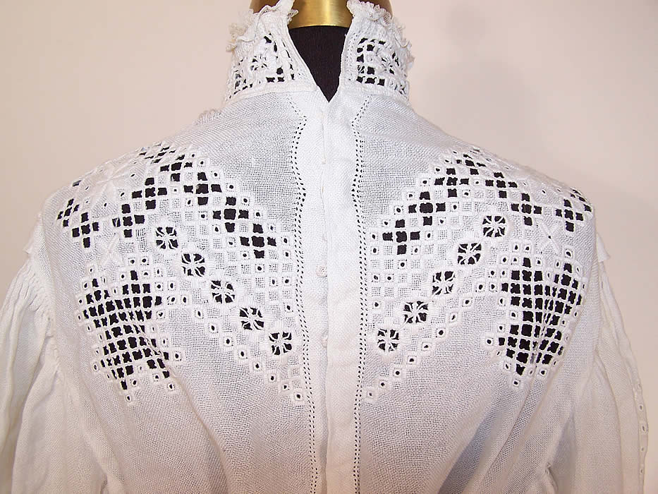 Edwardian Hardanger Embroidery Lace White Linen Blouse Skirt Dress