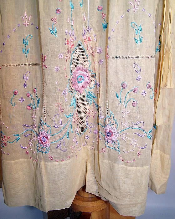 Vintage Yellow Batiste Pastel Smocking Embroidered Drop Waist Belted Peasant Dress