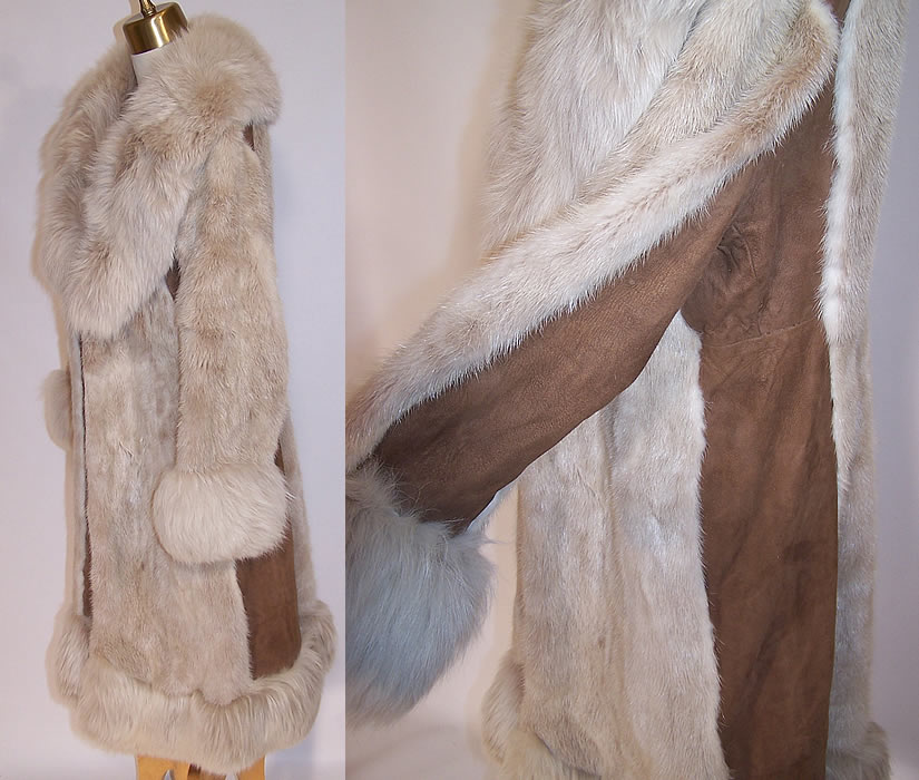Vintage Sheared Fox Fur Brown Suede Leather Long Winter Coat