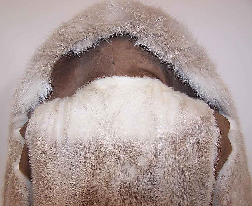 Vintage Sheared Fox Fur Brown Suede Leather Long Winter Coat