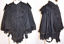1880s Victorian Black Lace Jet Beaded Mourning Mantle Cape Dolman Capelet