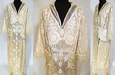 Vintage Cream Net Filet Lace Embroidered Drop Waist Wedding Dress