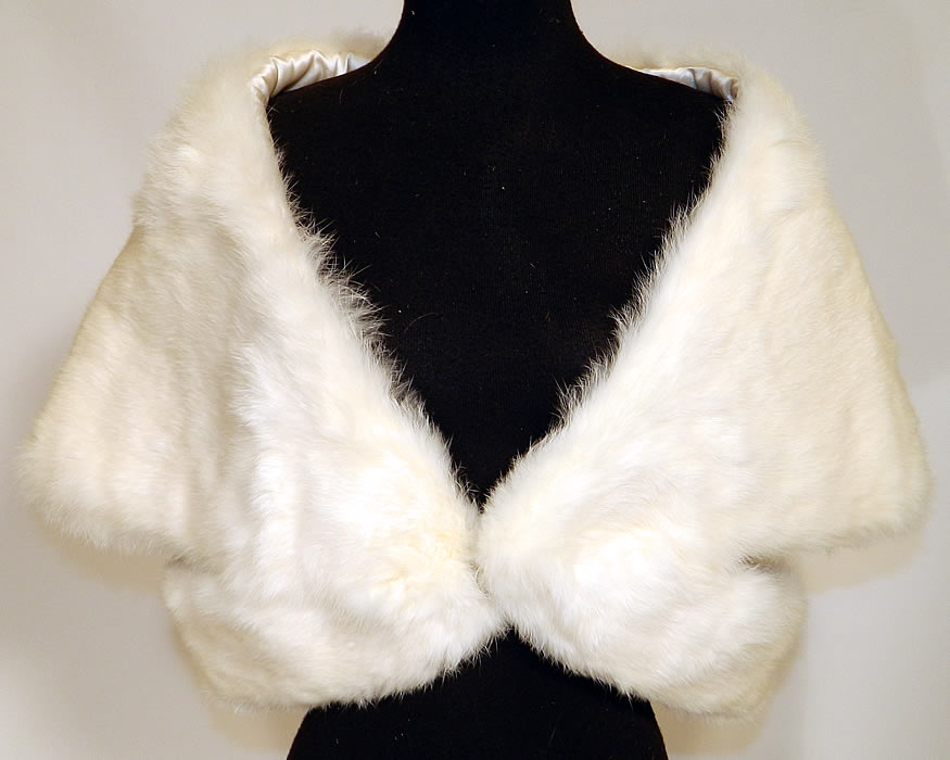 Vintage White Rabbit Fur Stole Shawl Winter Wrap Glam Evening Cape