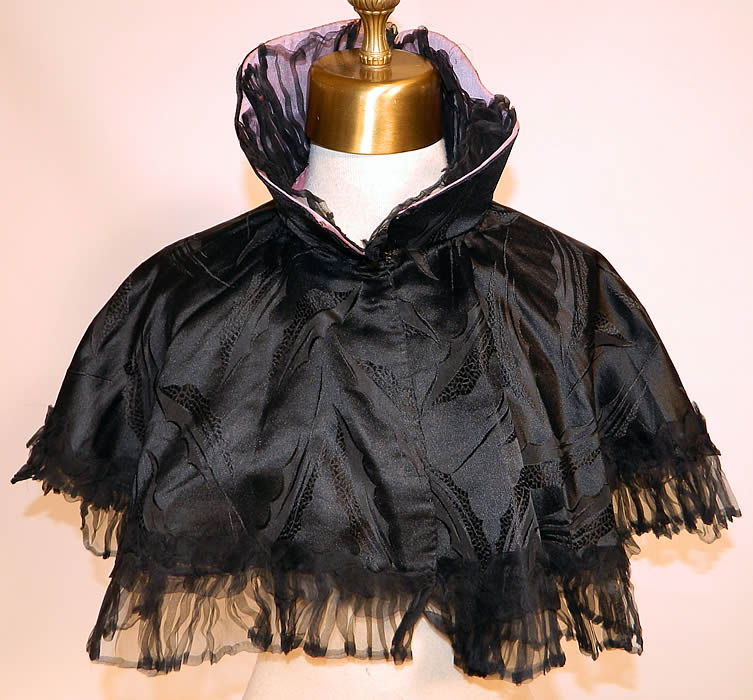 Victorian Black & Purple Silk Mourning Cropped Cloak Cape Capelet 