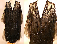 Vintage Black Net Sequin Rhinestone Beaded Flapper Drop Waist Dress