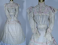Victorian White Batiste Acorn Embroidered Lace Blouse Skirt Morning Dress