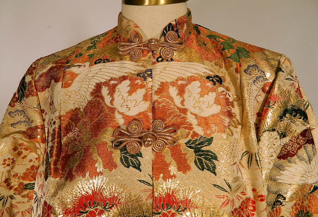 Vintage Maui Sportswear Hawaii Japanese Crane Gold Silk Lam&eacute; Obi Jacket 