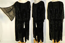 Art Deco Black Velvet Jet Beaded Drop Waist Tunic Flapper Dress