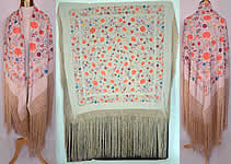 Antique White Silk Pastel Embroidered Floral Butterfly Canton Piano Shawl