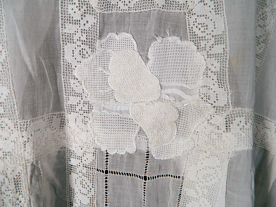 Vintage White Batiste Filet Lace Embroidered French Knot Drop Waist Dress