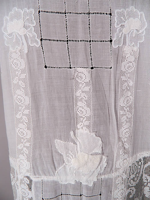 Vintage White Batiste Filet Lace Embroidered French Knot Drop Waist Dress